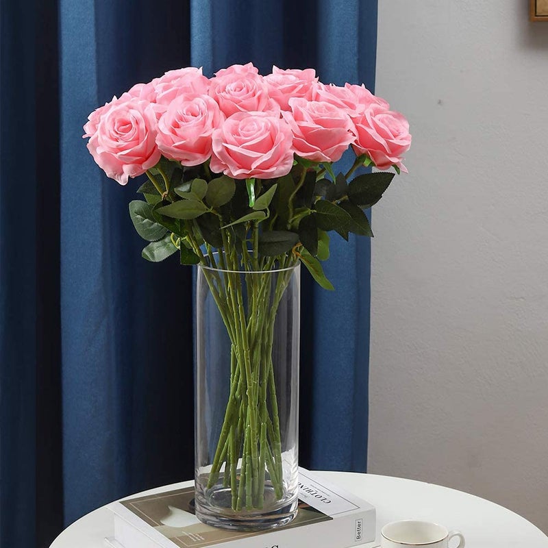 Laelfe 12 PCS Artificial Flowers Pink Roses Fake Silk Flowers Long Stem Artificial Roses for Home Wedding Decorations (Pink) - Image 4